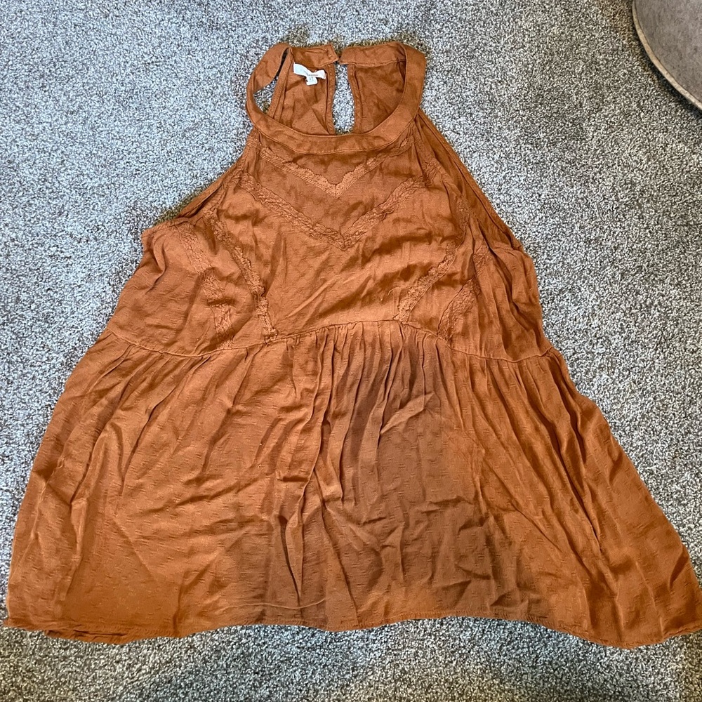 Maurice’s golden halter top tank, perfect for summer/fall layering.